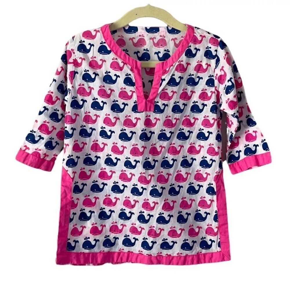Pottery Barn Kids Blue /Pink Whale Print Swim Coverup Size 12-18 m